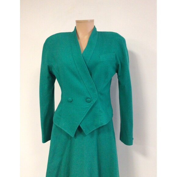 Daniel Niveau Wool Skirt Suit 2 Piece Designer 90’s Shoulder Pads Womens 6 - Picture 2 of 9